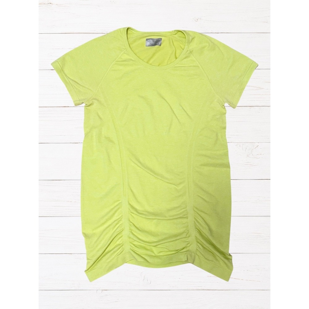 Athleta Neon Yellow Fastest Track Seamless Ruched Short Sleeve Workout Top Small